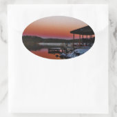Snowy Sunset at Lake Arrowiad dock Ovale Sticker (Tas)