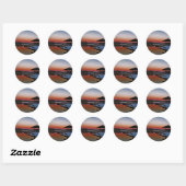 Snowy Sunset at Lake Arrowiad dock Ronde Sticker (Vel)
