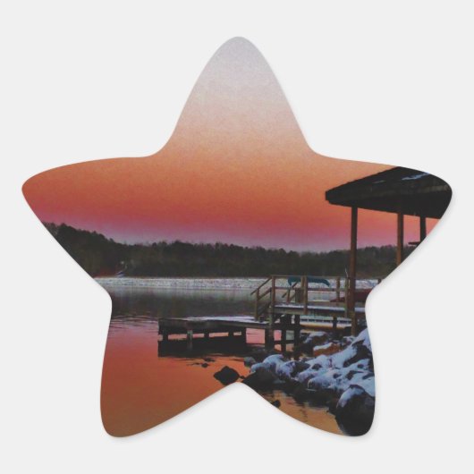 Snowy Sunset at Lake Arrowiad dock Ster Sticker (Voorkant)