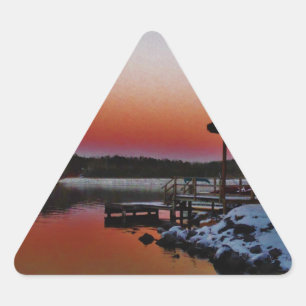 Snowy Sunset at Lake Arrowiad dock Sticker