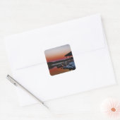 Snowy Sunset at Lake Arrowiad dock Vierkante Sticker (Envelop)