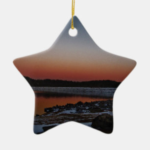 Snowy Sunset at Lake Arrowiad Keramisch Ornament