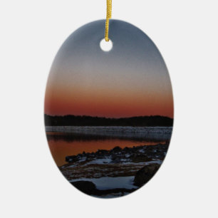 Snowy Sunset at Lake Arrowiad Keramisch Ornament
