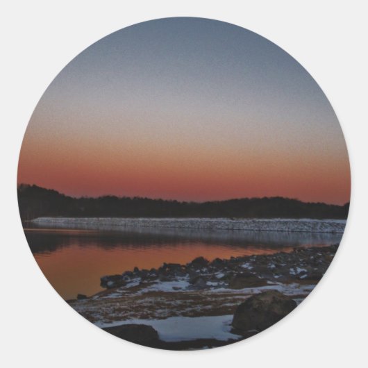 Snowy Sunset at Lake Arrowiad Ronde Sticker (Voorkant)