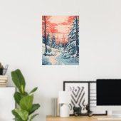 Snowy Sunset Serenity Poster (Thuiskantoor)