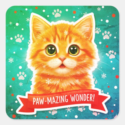 Snowy Surprise Cat Sticker – Cute Winter Kitten (Voorkant)