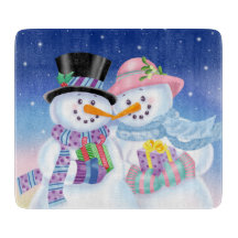 Snowy Sweethearts Glass Cutting Board