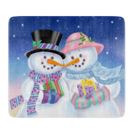 Snowy Sweethearts Glass Cutting Board Snijplank