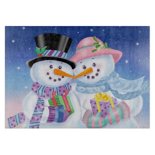 Snowy Sweethearts Glass Cutting Board Snijplank (Voorkant)