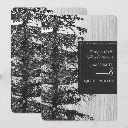 Snowy Tall Pine Tree Rustic Forest Winter Wedding Kaart (Voorkant / Achterkant)