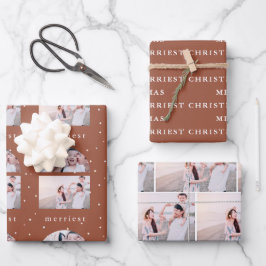 Snowy Terracotta Merriest kerstfoto Inpakpapier Vel