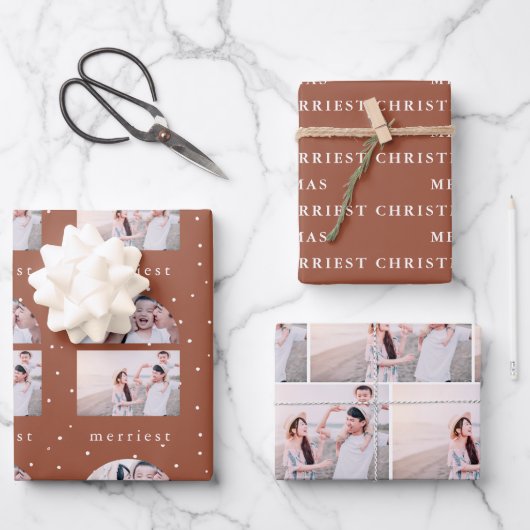 Snowy Terracotta Merriest kerstfoto Inpakpapier Vel (Voorkant)