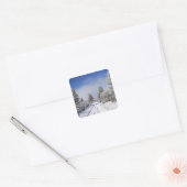 Snowy Track and Pine Trees, Cambrians, bij St. Vierkante Sticker (Envelop)