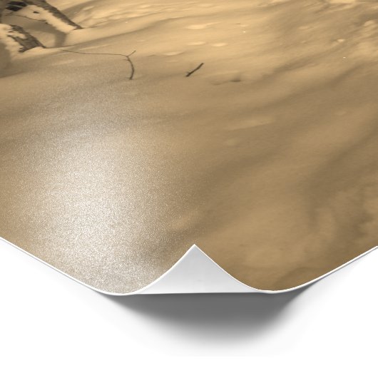 Snowy track met bomen in sepia foto afdruk (Hoek)