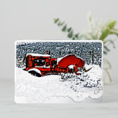 Snowy Tractor Kerstmis Folie Feestdagenkaart (Staand Voorkant)