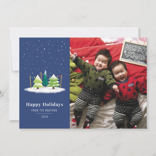 Snowy Tree Lot Night Feestdagenkaart (Voorkant)