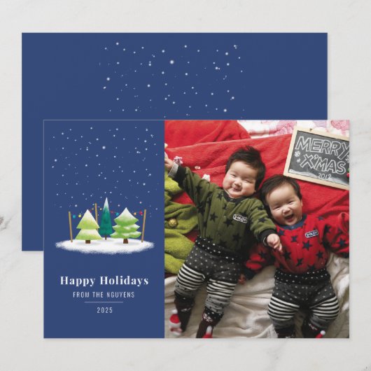 Snowy Tree Lot Night Feestdagenkaart (Voorkant / Achterkant)