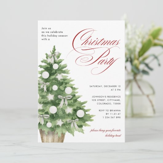 Snowy Tree Modern Elegant Script Kerstfeest Kaart (Staand voorkant)