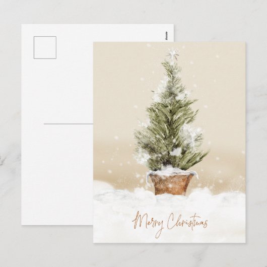 Snowy Tree Waterverf Holiday Post Feestdagenkaart (Voorkant / Achterkant)