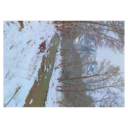 Snowy Trees Creek Forest Mountain Winter Scene Tafelkleed (Voorkant (Horizontaal))