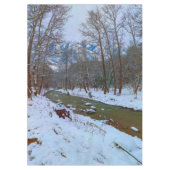 Snowy Trees Creek Forest Mountain Winter Scene Tafelkleed (Voorkant)