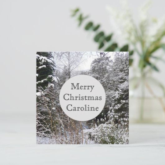 Snowy Trees Flat Kerstmis Kaart (Staand voorkant)