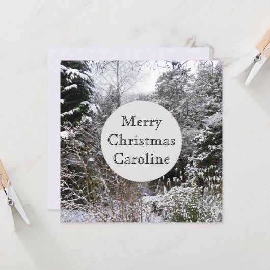 Snowy Trees Flat Kerstmis Kaart (Voorkant / Achterkant in situ)