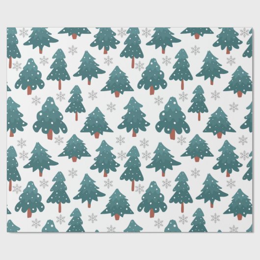 Snowy Trees & Silver Snowflake Wrapping Paper Cadeaupapier (Vlak)