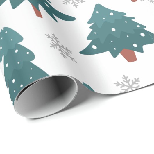 Snowy Trees & Silver Snowflake Wrapping Paper Cadeaupapier (Rol Hoek)