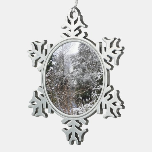 Snowy Trees Tin Sneeuwvlok Ornament (Rechts)