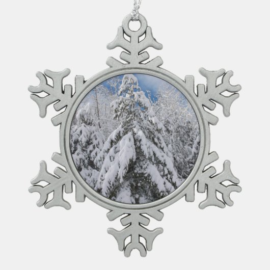 Snowy Trees Tin Sneeuwvlok Ornament (Voorkant)