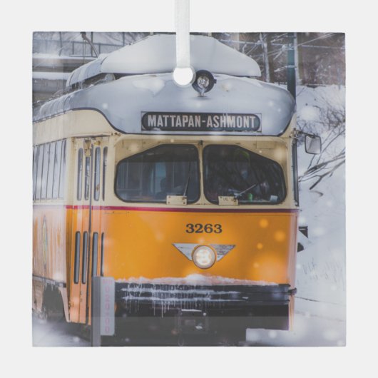 Snowy Trolley Ride glass ornament (Voorkant)