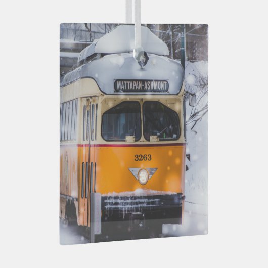 Snowy Trolley Ride glass ornament (Voorkant Rechts)