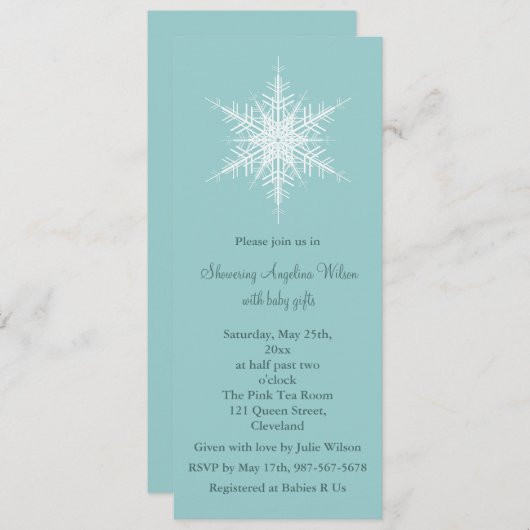 Snowy Turquoise Baby shower Invitation Kaart (Voorkant / Achterkant)