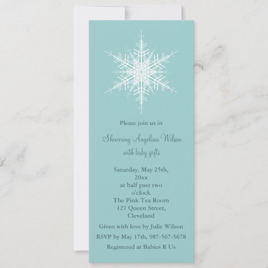 Snowy Turquoise Baby shower Invitation Kaart (Voorkant)