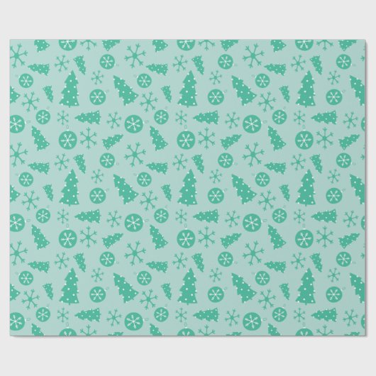 Snowy Turquoise Mooie kerstboom & sneeuwvlokken Cadeaupapier (Vlak)