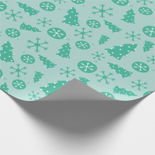 Snowy Turquoise Mooie kerstboom & sneeuwvlokken Cadeaupapier (Hoek)