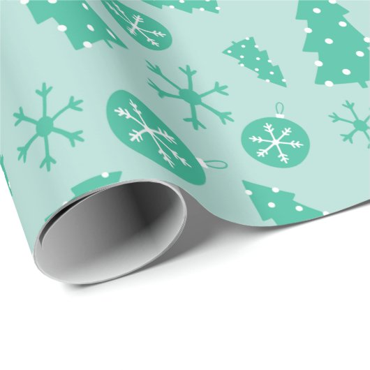Snowy Turquoise Mooie kerstboom & sneeuwvlokken Cadeaupapier (Rol Hoek)