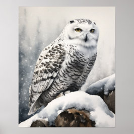Snowy Uil Bird Art Print Poster