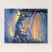Snowy Village bij zonsondergang met gloeiende stra Legpuzzel (Horizontaal)