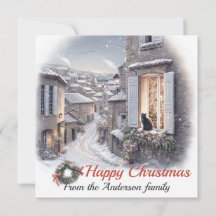 Snowy Village Black Cat Christmas