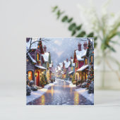 Snowy Village Cobblestone Street Kerstmis Feestdagenkaart (Staand voorkant)