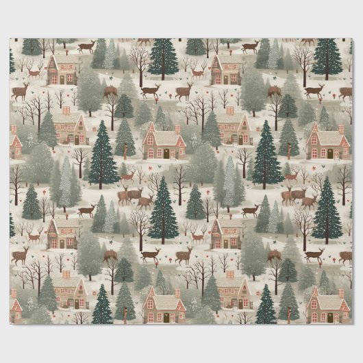 Snowy Village Cream Cadeaupapier (Vlak)