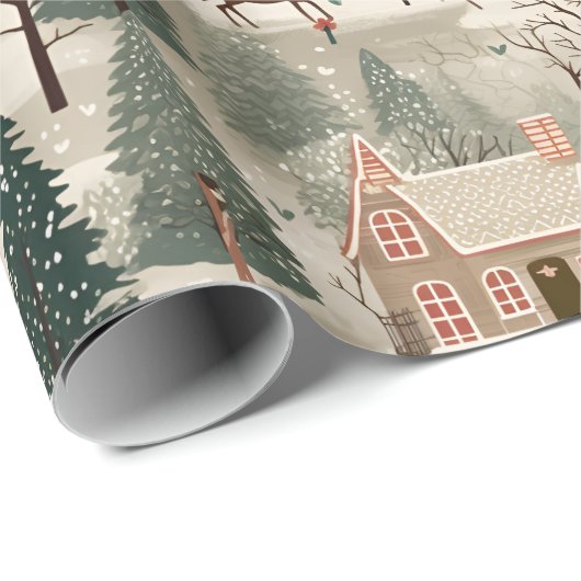 Snowy Village Cream Cadeaupapier (Rol Hoek)
