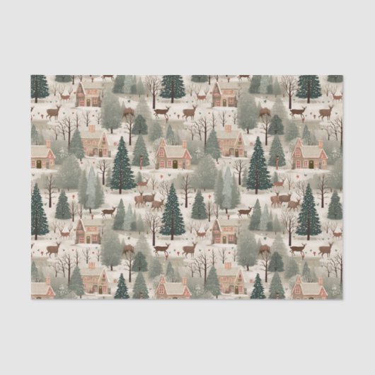 Snowy Village Cream Tissuepapier (Voorkant)