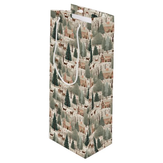 Snowy Village Cream Wijn Cadeautas (Voorkant Gekanteld)