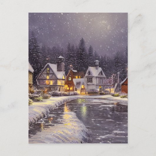 Snowy Village Graphic Briefkaart (Voorkant)