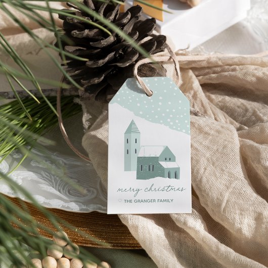 Snowy Village Holiday Cadeaulabel
