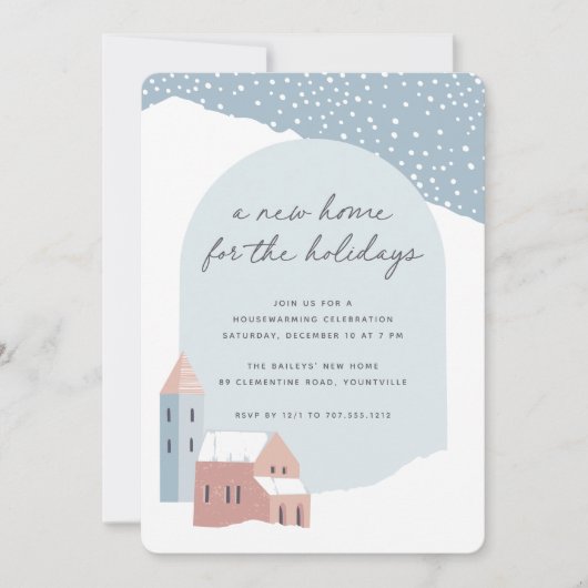 Snowy Village Holiday Housewarming Party Kaart (Voorkant)