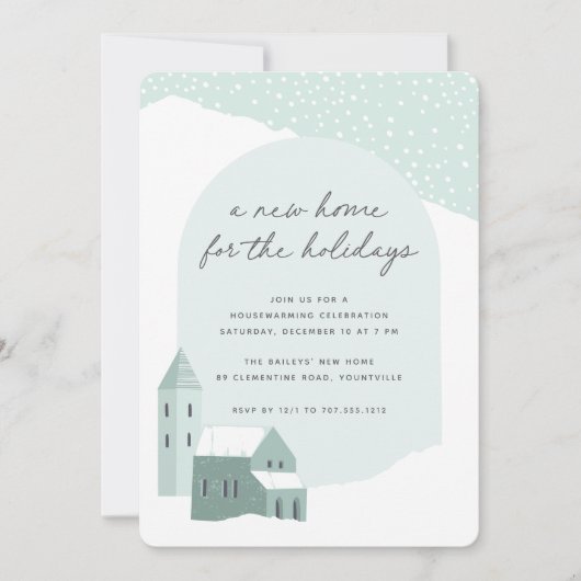 Snowy Village Holiday Housewarming Party Kaart (Voorkant)